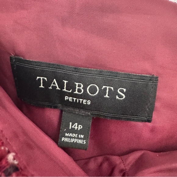 Talbots tweed pencil skirt 14p gold button accent, burgundy, cream and black. - Picture 5 of 6